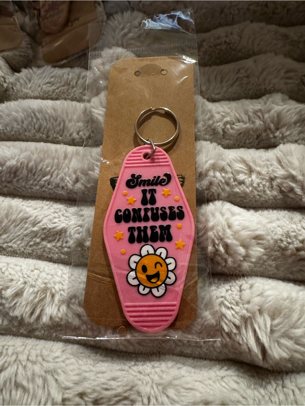 Pink Smile It Confuses Them Hotel Keychain